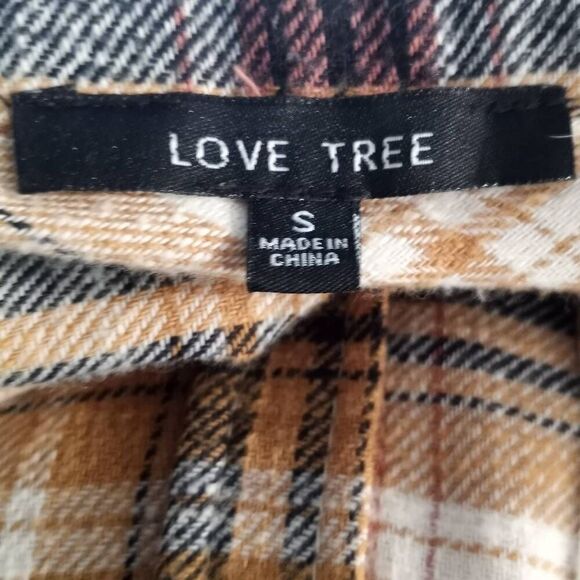 LOVE TREE CREAM & BROWN FLANNEL BLOUSE SZ.S EUC. - Picture 9 of 11